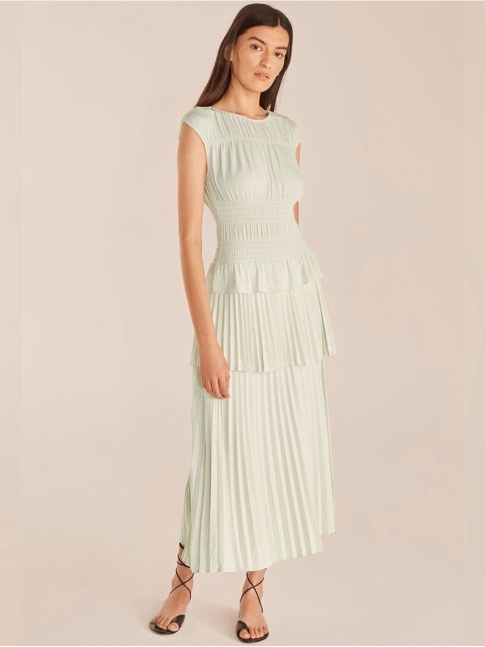 Rebecca Taylor Soft Sage Sleeveless Tiered Dress